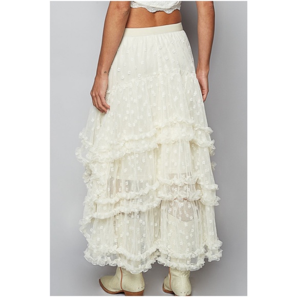 POL Cream Floral Embroidered Lined Layered Maxi Skirt - Picture 5 of 6